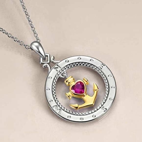 D4 NEW Sterling Ruby Compass Anchor Necklace - Picture 4 of 11